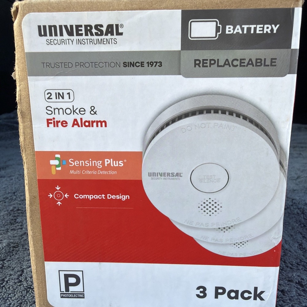 3-Pack USI Hardwired Smoke Detectors Photoelectric Sensor Battery Backup Alarms